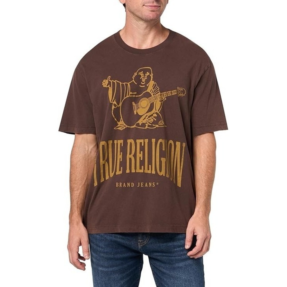 True Religion Men's XL Crackle Vintage Tee Coffee Bean